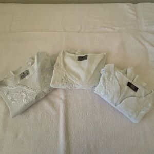 3 100% cotton blouses, embroidery sparkle decoration, very good condition.